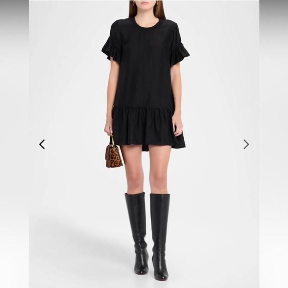 cinq a sept Dresses & Skirts - Cinq à Sept Leilah Silk Mini Dress Black Ruffle Flounce Dropped Waist Sz S NWT